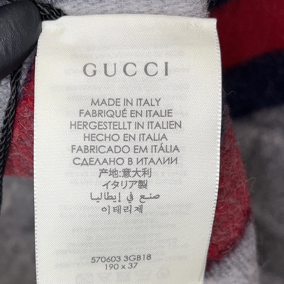 NEW GUCCI ‘New Nikky’ 570603 Web Fringe Wool Alpaca Zinc Blue Gray Unisex Scarf - Picture 8 of 9